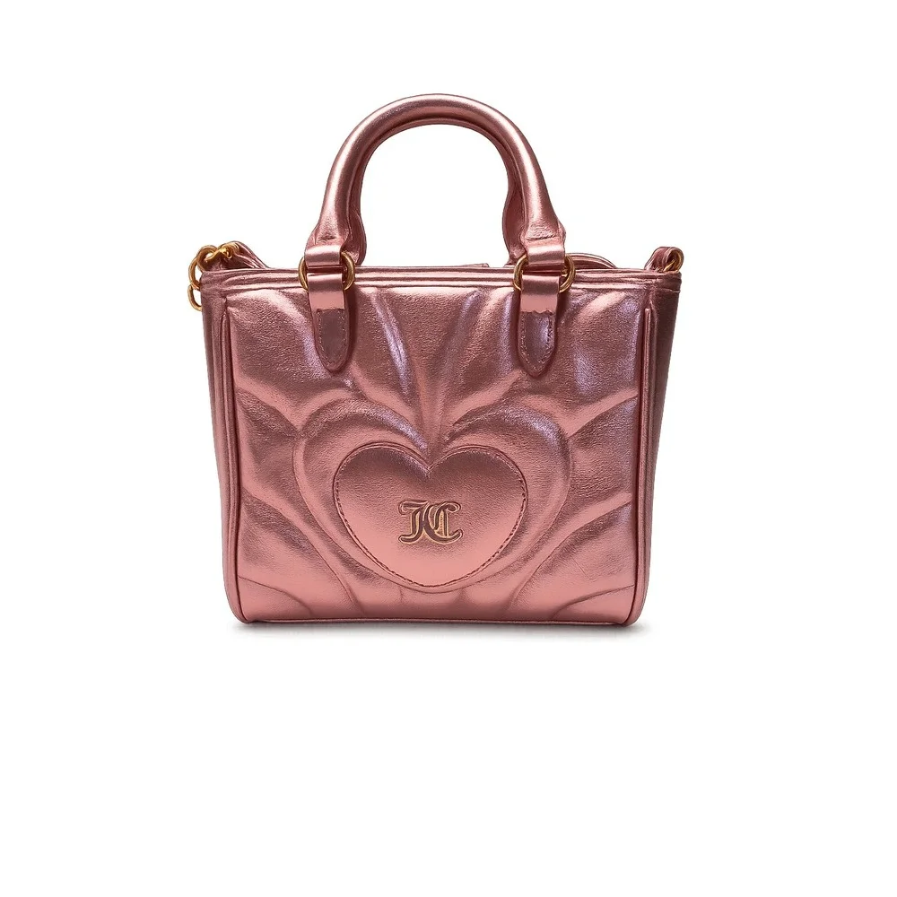 Juicy Couture Metallic Pink Quilted Heart Crossbody Bag Satchel Gold Logo